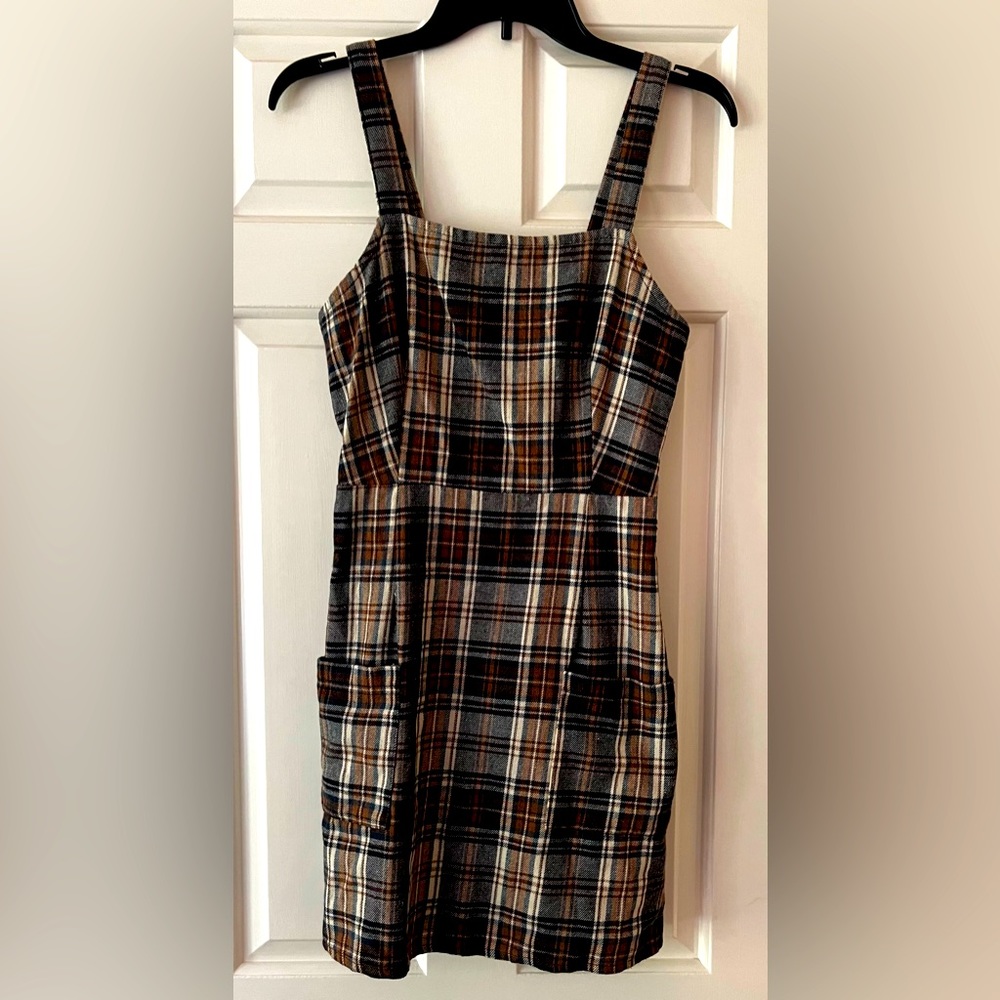 Black and Brown Plaid Cotton Overall Dress